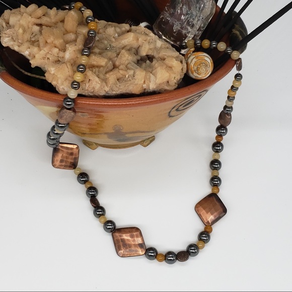 Copper, Hematite & Yellow Quartzite Bead Necklace - Picture 10 of 12